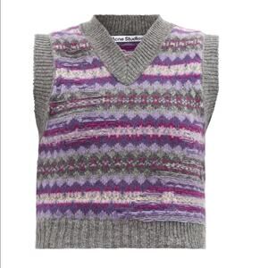 Acne Studio Gray and Purple Korina Fair Isle Sweater Vest